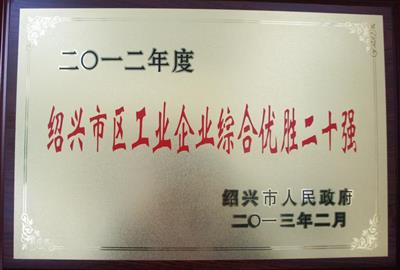 祝賀我公司被列為2012年度紹興市行業(yè)龍頭骨干企業(yè)100強(qiáng)。（市區(qū)工業(yè)企業(yè)綜合優(yōu)勝二十強(qiáng)）